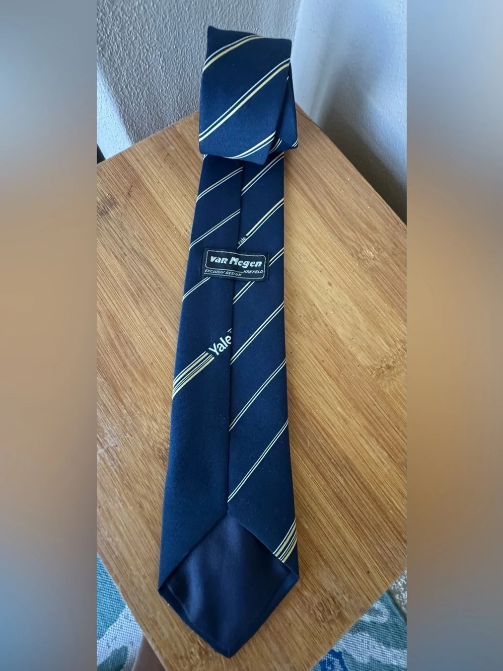 Vintage Yale Collegiate Navy Blue Tie Van Megen Gold/White Repp Stripes 54”X 3”